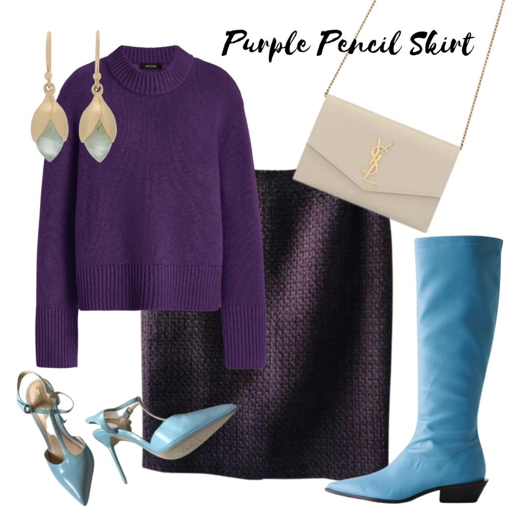 Mario Serrani Purple Knee-Length Pencil Skirt, Size 2